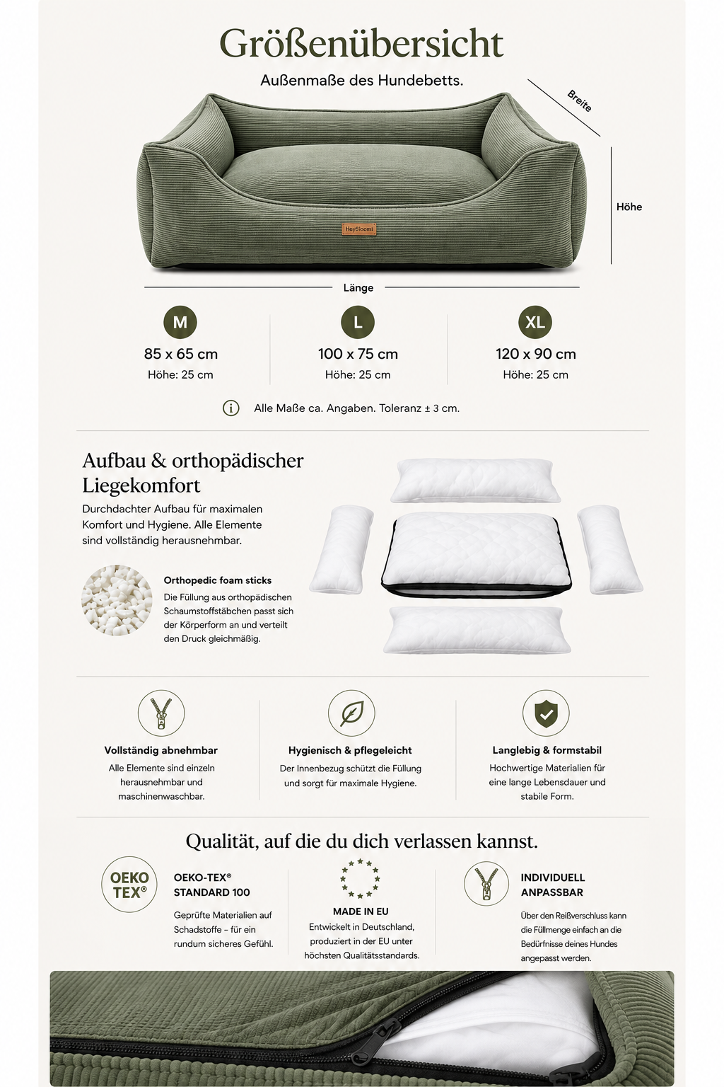 Orthopädisches Hundebett aus Cord