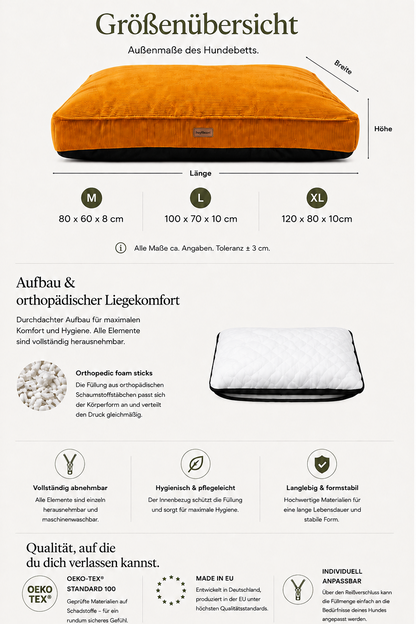 Orthopädische Hundematratze aus Cord